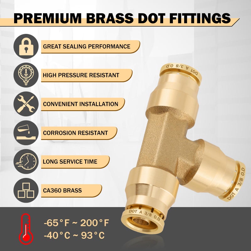 CheeMuii 43 PCS Brass DOT Air Brake Line Fittings 1/4"" 3/8"" 1/2"" Push to Connect Fittings Quick Connect & NPT Thread Tube Air Hose Fittings Repair Kit for Truck or Industrial Air System - Image 5